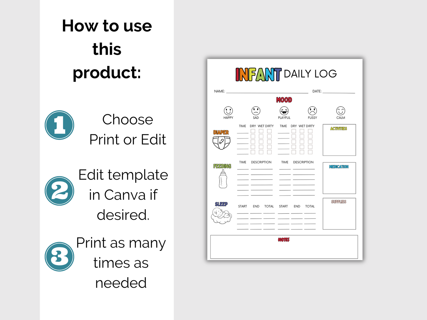 Editable Baby Daily Log Tracker