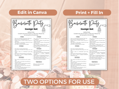 Editable Bachelorette Scavenger Hunt