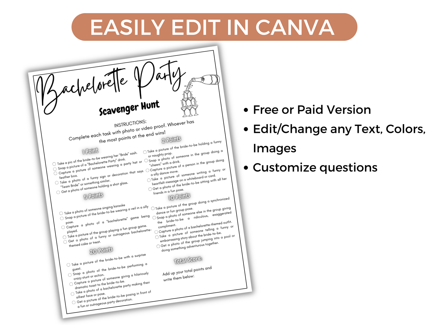 Editable Bachelorette Scavenger Hunt