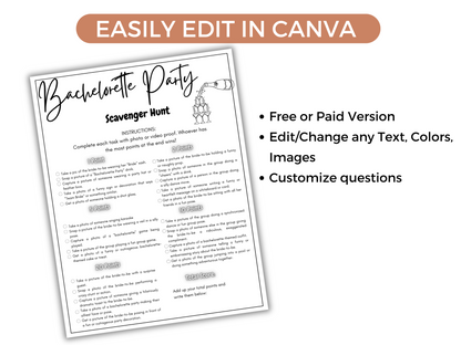 Editable Bachelorette Scavenger Hunt