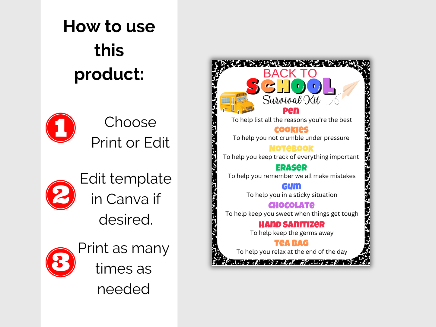 Editable Back to School Survival Kit Gift Tags