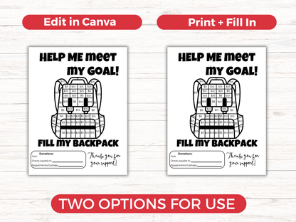 Editable Fill My Backpack Fundraiser Template