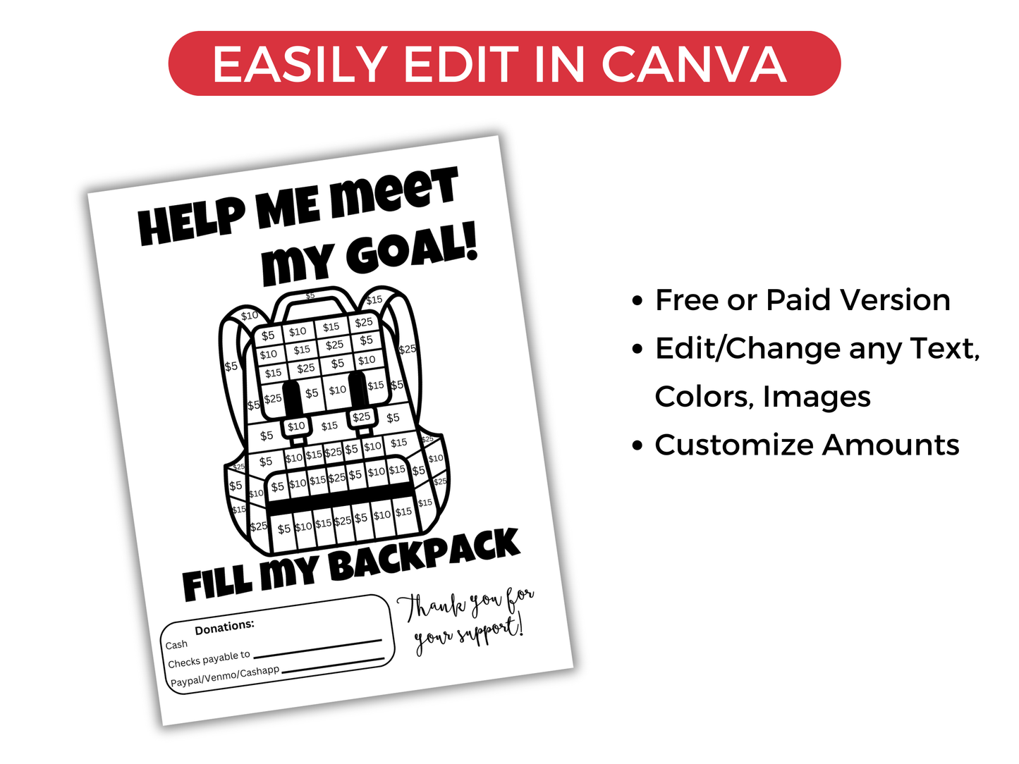 Editable Fill My Backpack Fundraiser Template