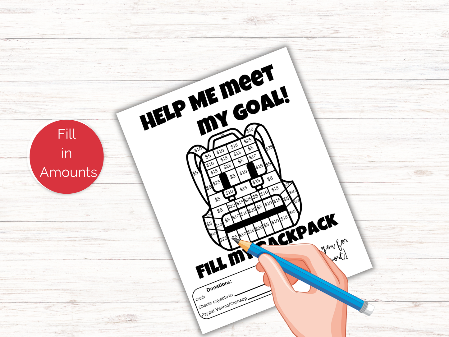 Editable Fill My Backpack Fundraiser Template