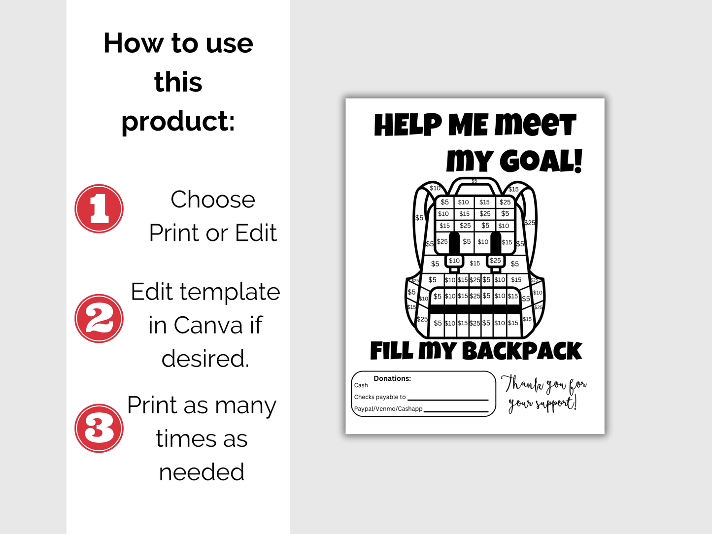 Editable Fill My Backpack Fundraiser Template
