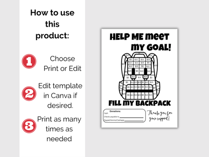 Editable Fill My Backpack Fundraiser Template