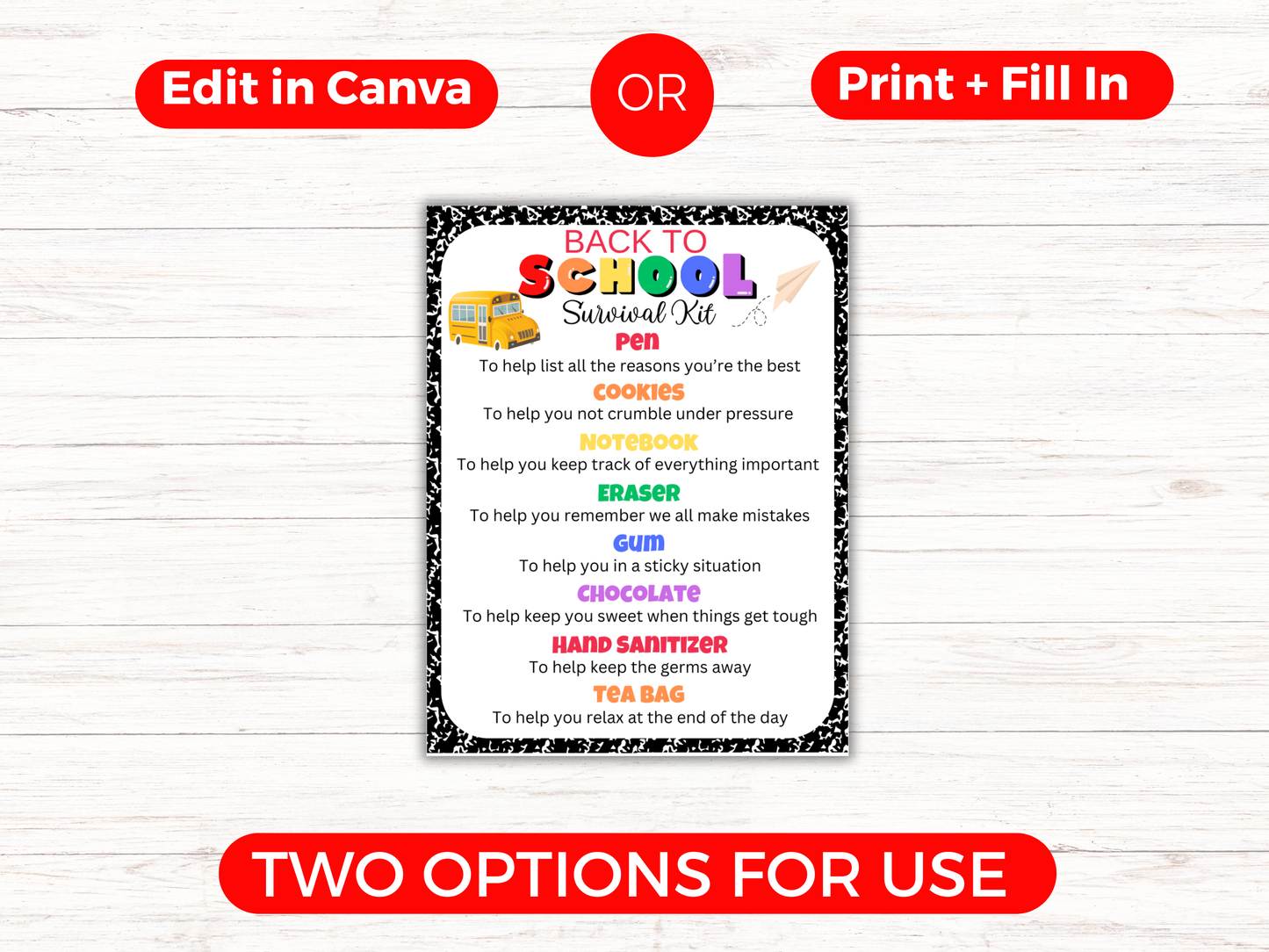 Editable Back to School Survival Kit Gift Tags