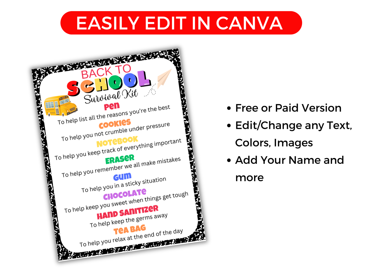 Editable Back to School Survival Kit Gift Tags