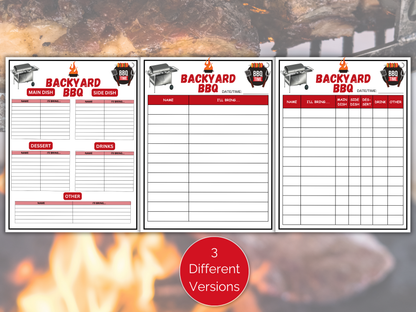 Backyard BBQ Sign Up Sheet