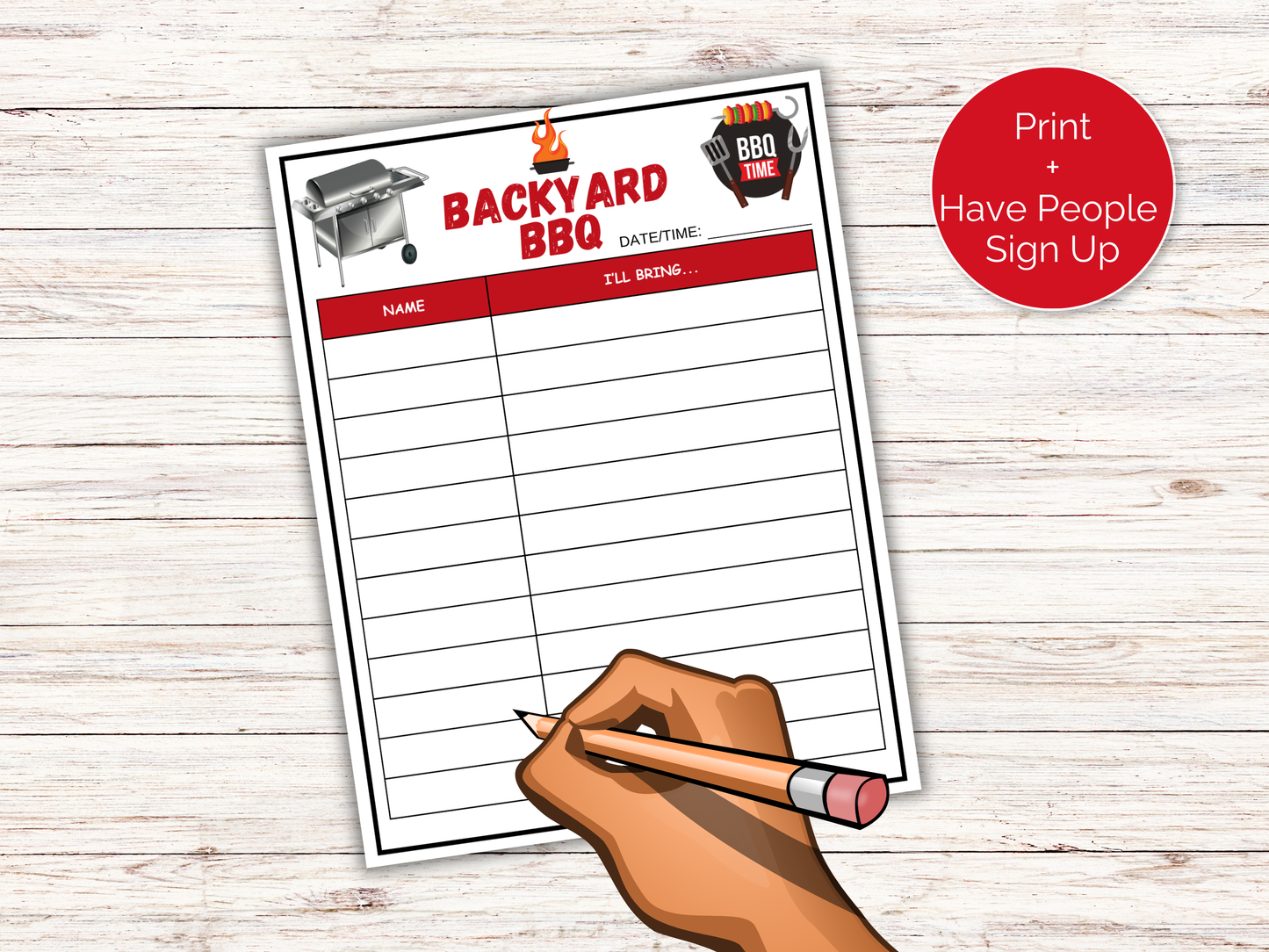 Backyard BBQ Sign Up Sheet