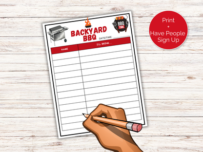 Backyard BBQ Sign Up Sheet