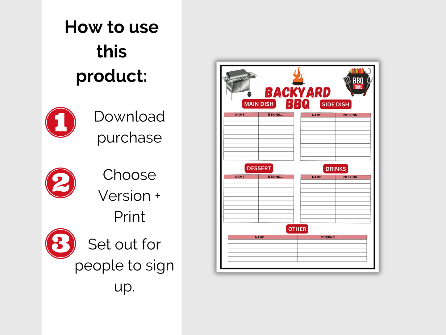 Backyard BBQ Sign Up Sheet