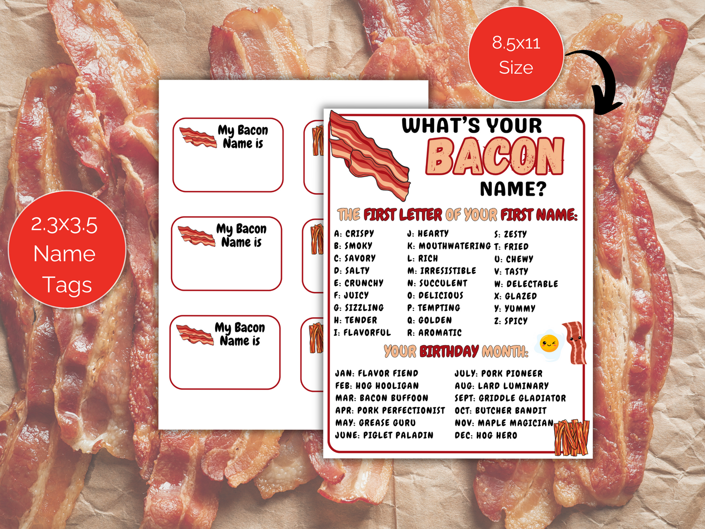 What's Your Bacon Name Game + Name Tags