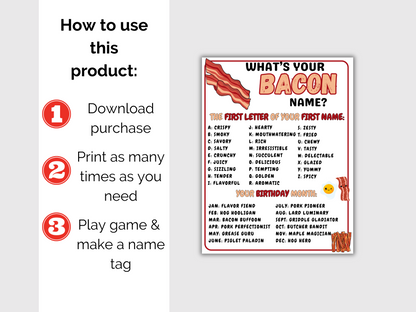 What's Your Bacon Name Game + Name Tags