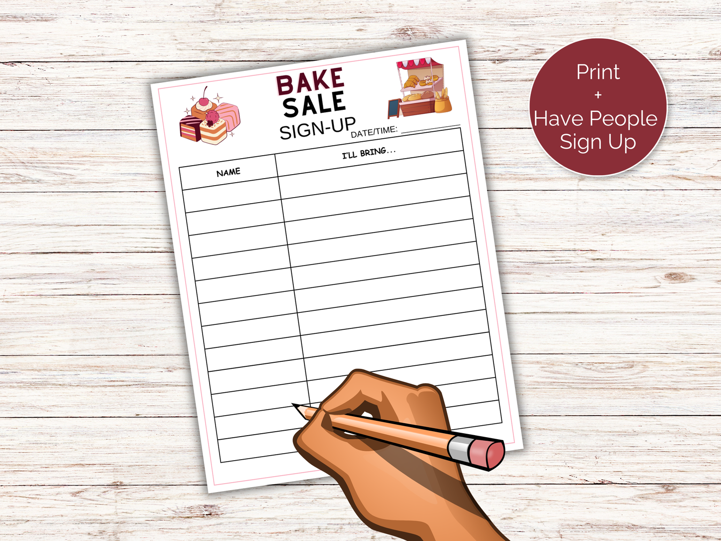 Bake Sale Sign Up Sheet