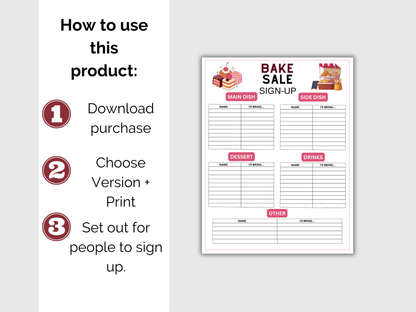 Bake Sale Sign Up Sheet