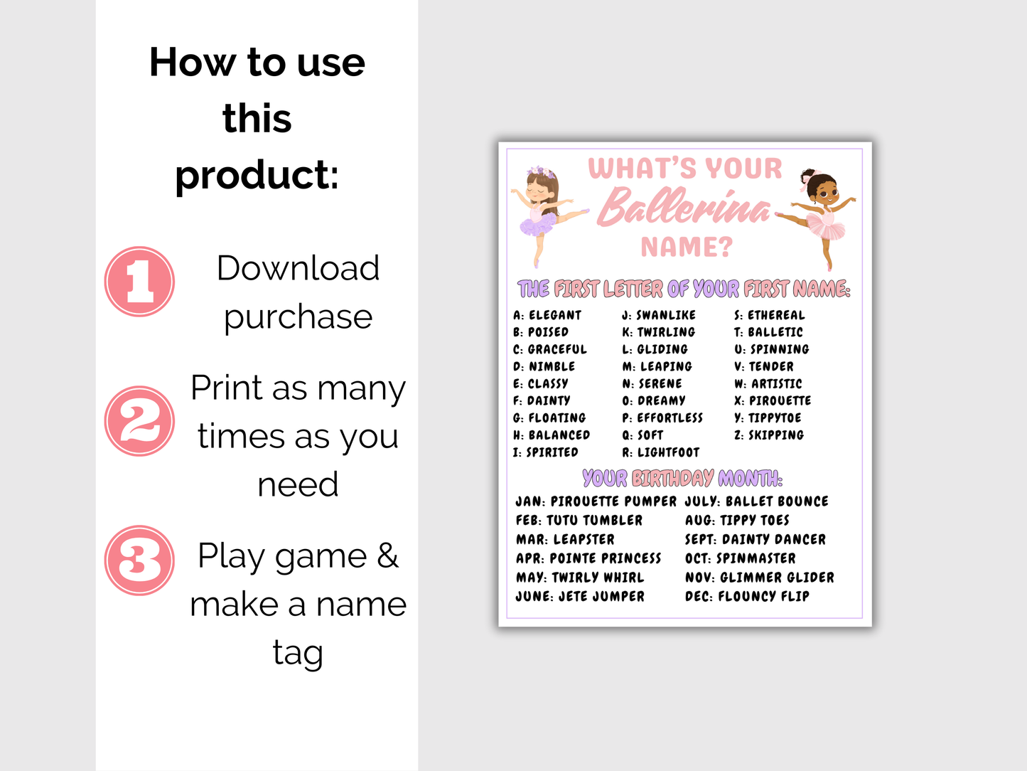 What's Your Ballerina Name Game + Name Tags