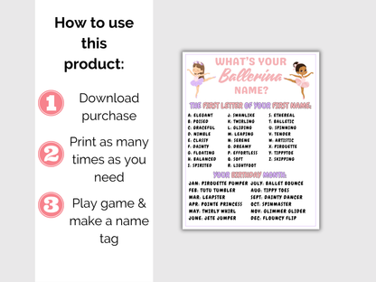 What's Your Ballerina Name Game + Name Tags