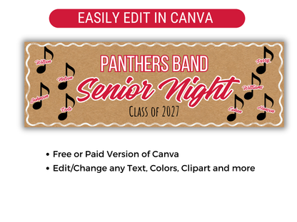 Editable Band Senior Brown Paper Banner