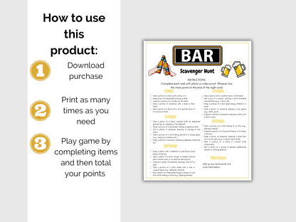Bar Crawl Scavenger Hunt