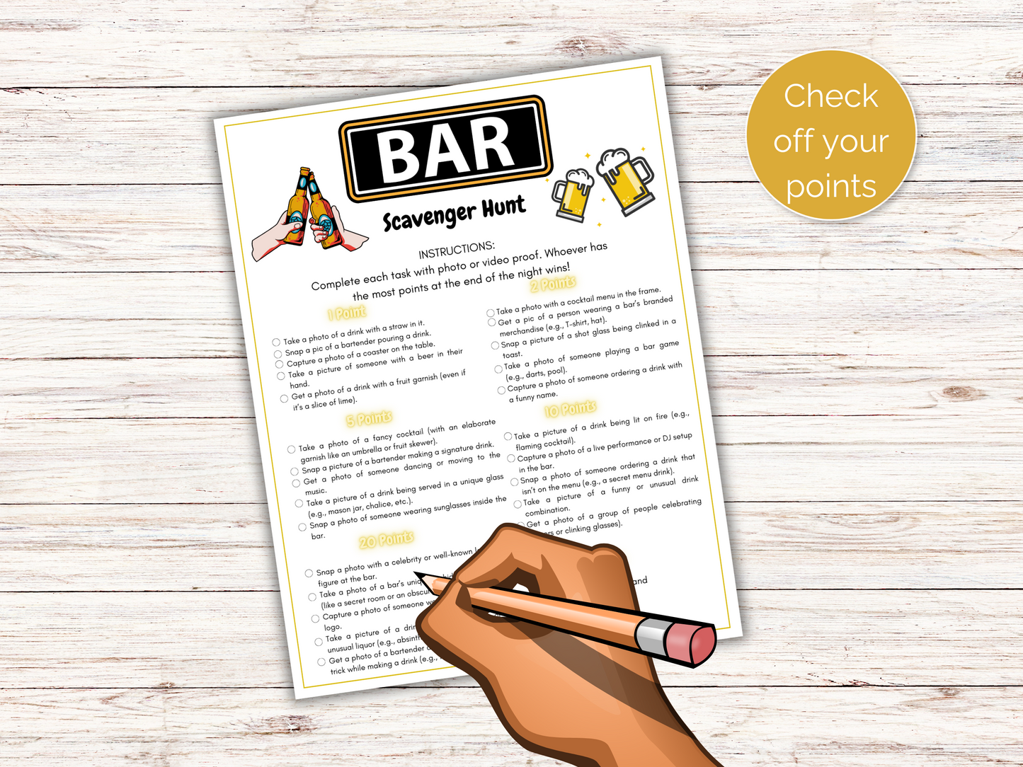 Bar Crawl Scavenger Hunt