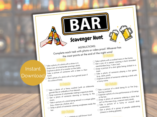 Bar Crawl Scavenger Hunt