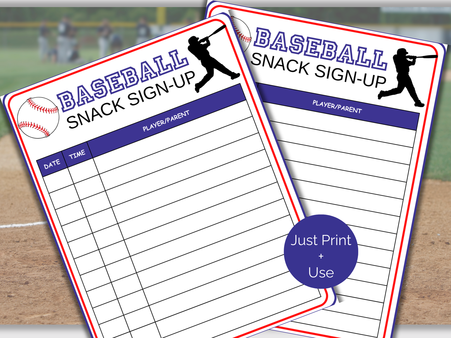 Baseball Snack Sign Up Sheet