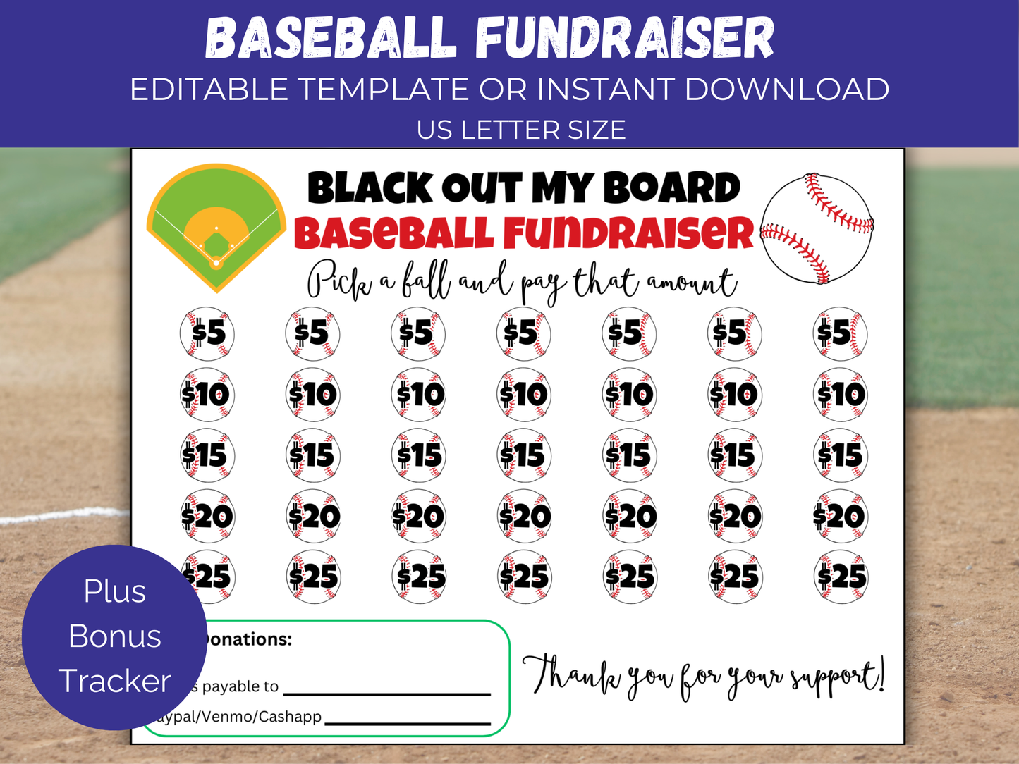 Editable Baseball Black Out My Board Fundraiser
