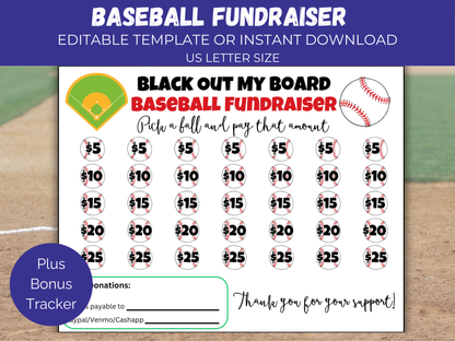 Editable Baseball Black Out My Board Fundraiser