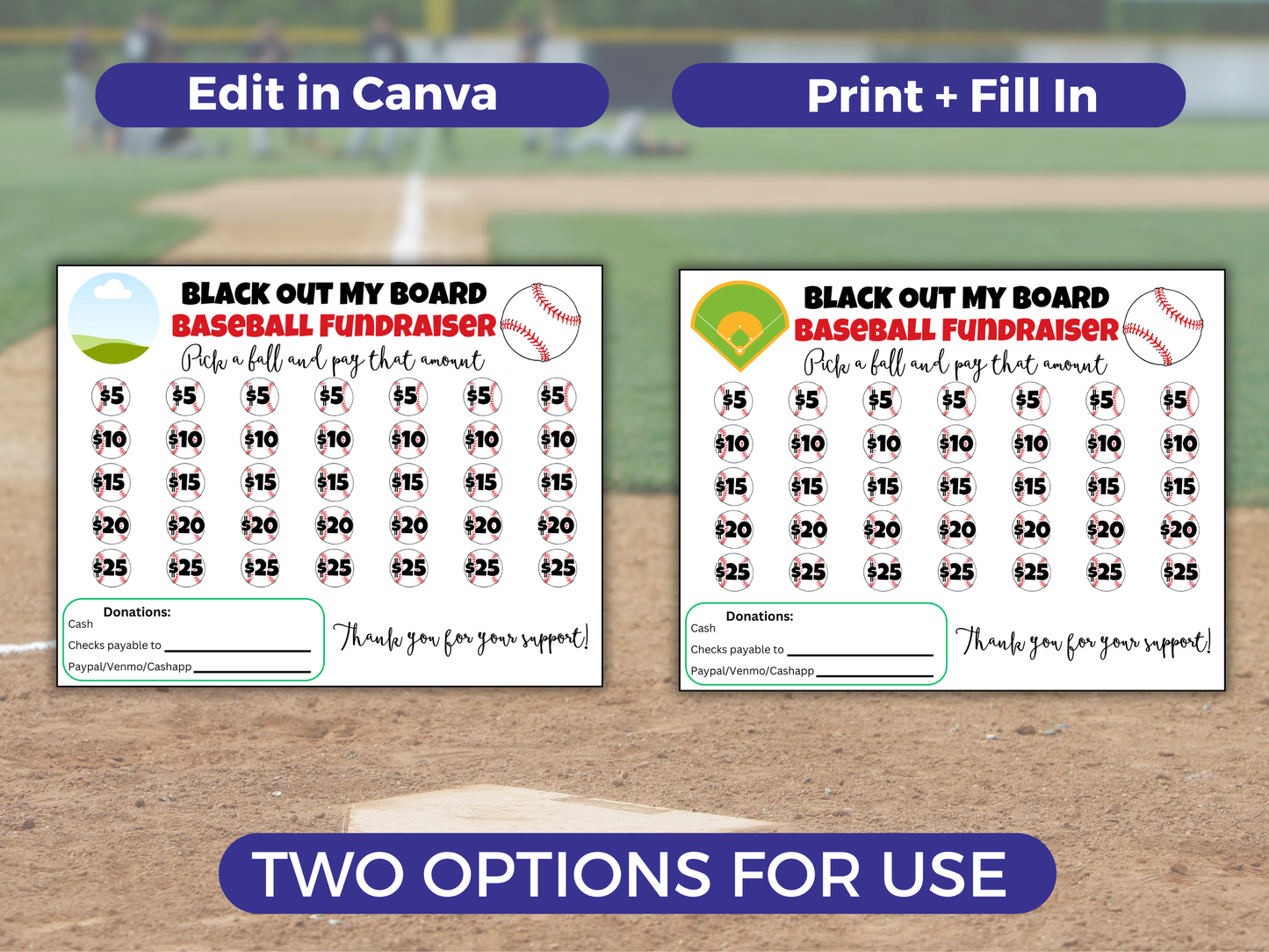 Editable Baseball Black Out My Board Fundraiser