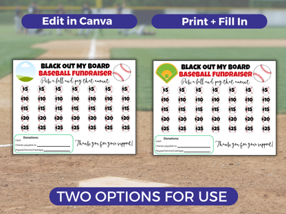 Editable Baseball Black Out My Board Fundraiser