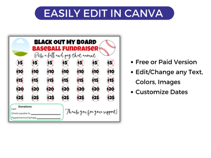 Editable Baseball Black Out My Board Fundraiser