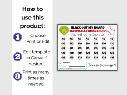 Editable Baseball Black Out My Board Fundraiser
