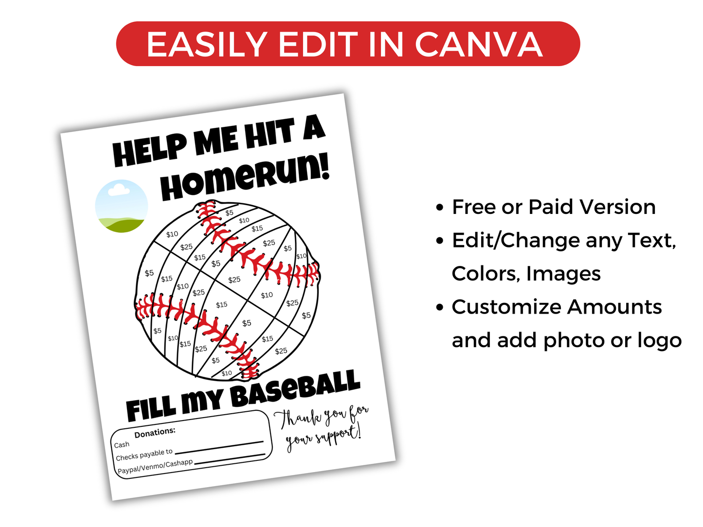 Editable Fill My Baseball Fundraiser Template