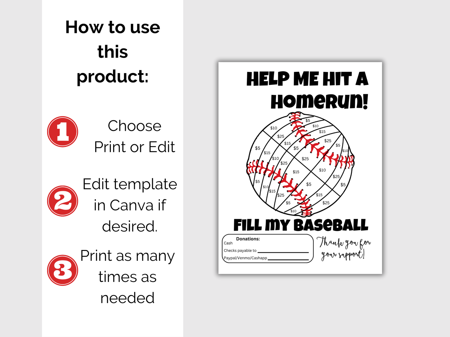 Editable Fill My Baseball Fundraiser Template