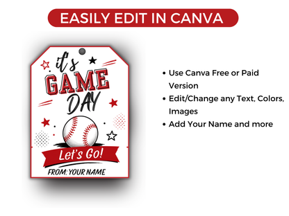 Editable Baseball Team Treat Tags