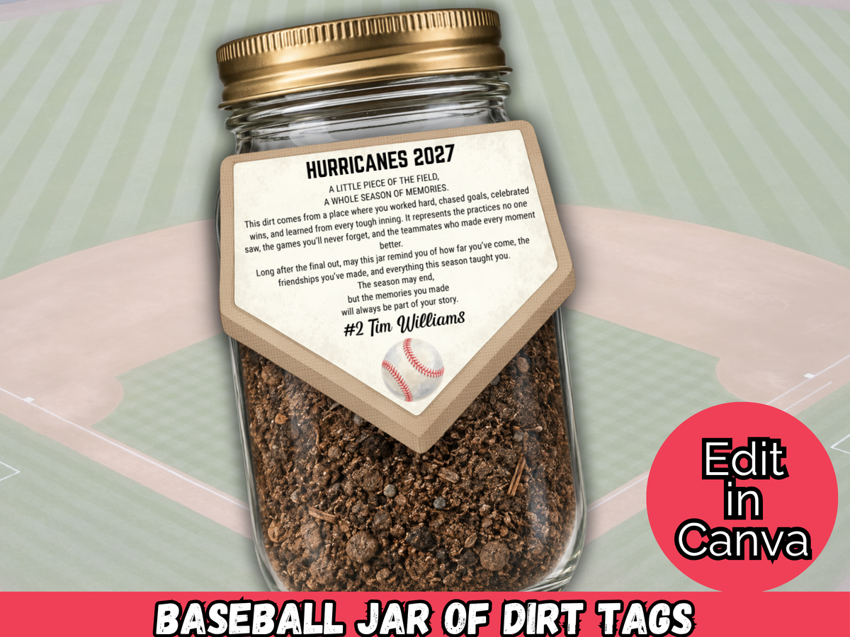 Editable Baseball Jar of Dirt Gift Tag