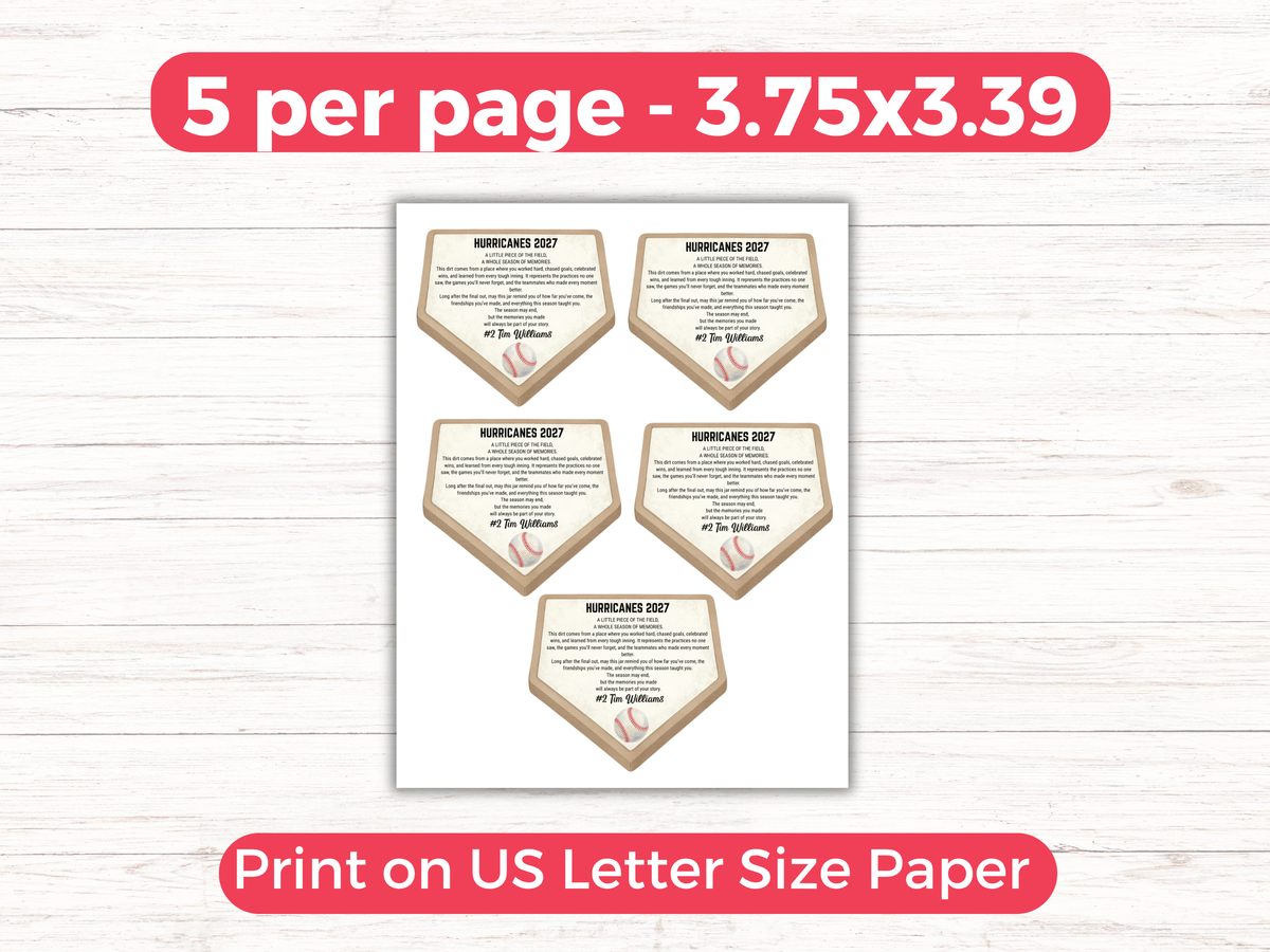 Editable Baseball Jar of Dirt Gift Tag