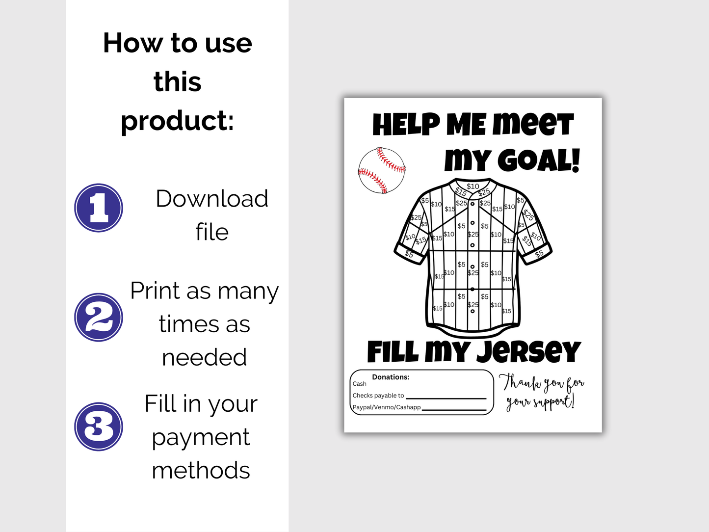 Fill My Baseball Jersey Fundraiser Template