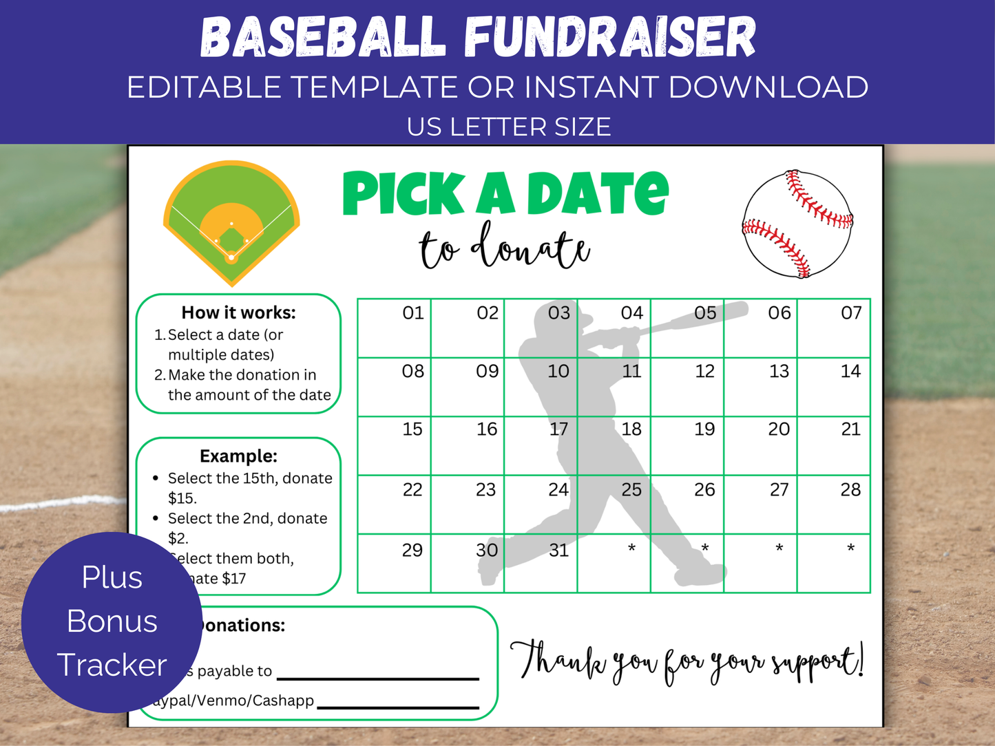 Editable Baseball Pick A Date