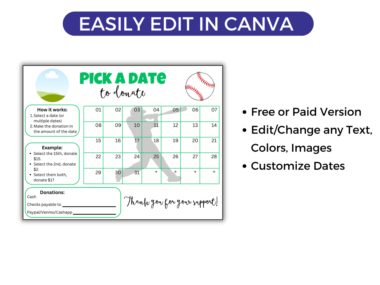 Editable Baseball Pick A Date
