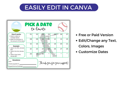 Editable Baseball Pick A Date