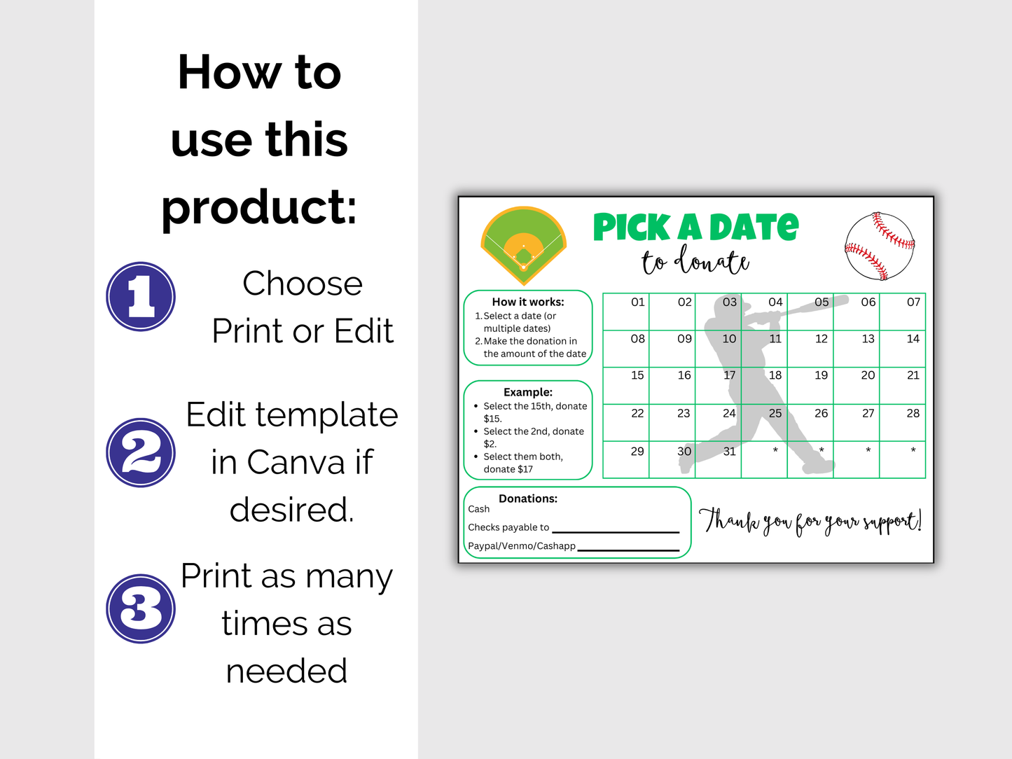 Editable Baseball Pick A Date