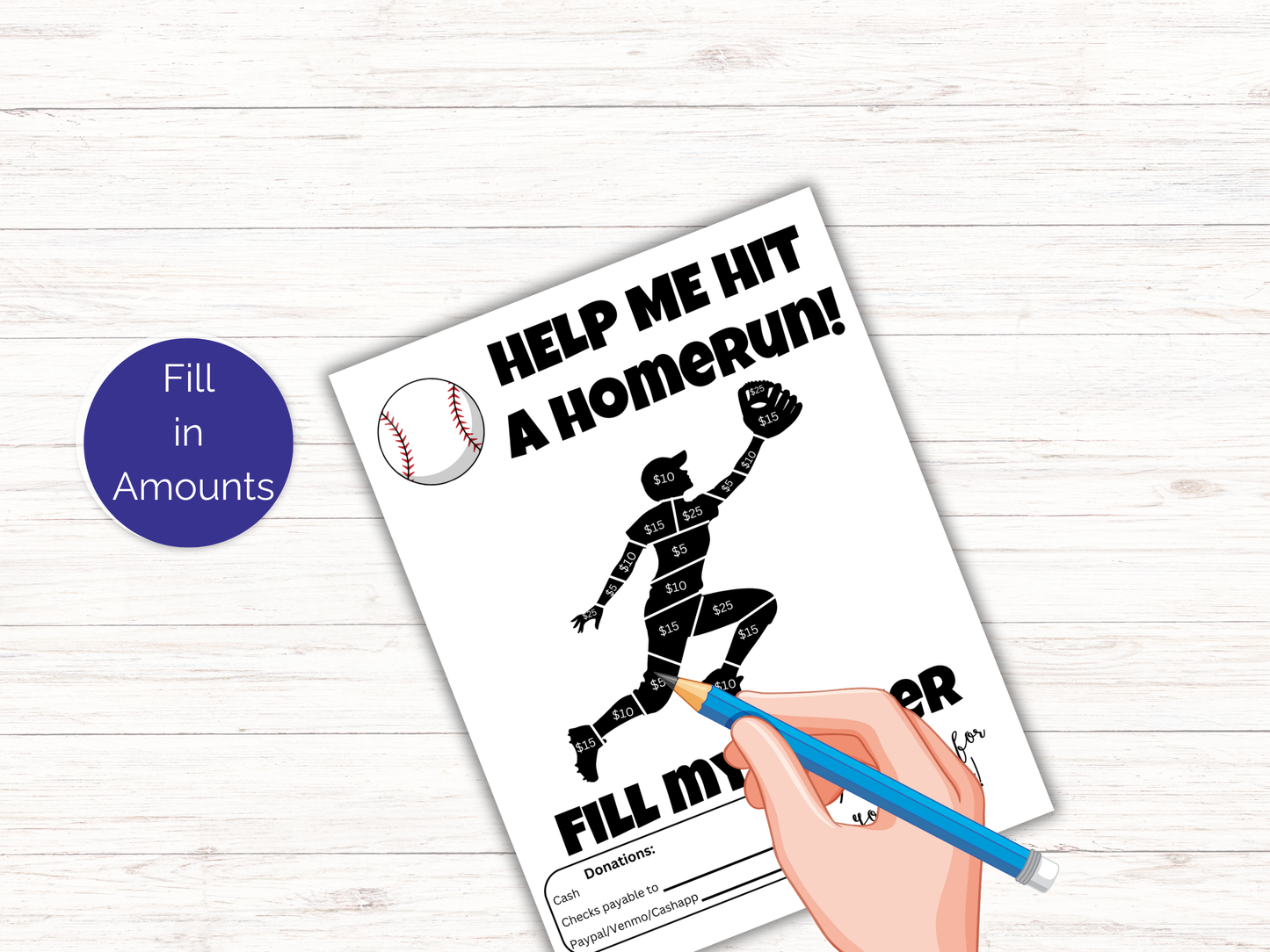 Fill My Baseball Player Fundraiser Template