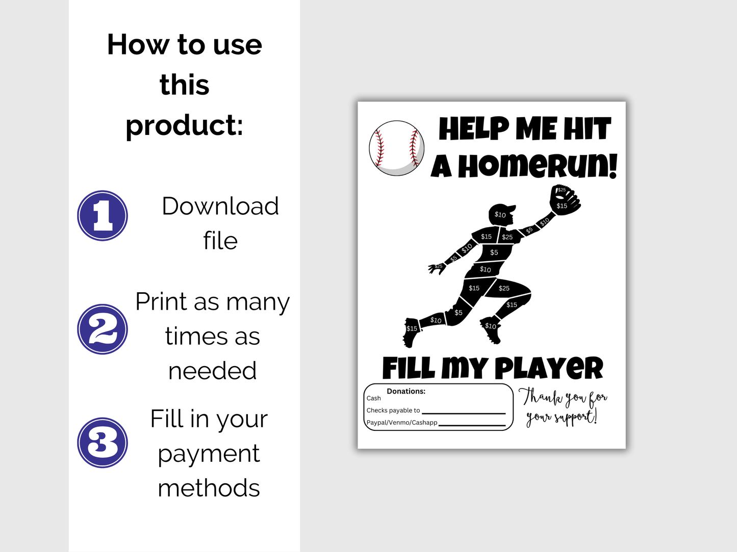 Fill My Baseball Player Fundraiser Template