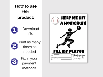 Fill My Baseball Player Fundraiser Template