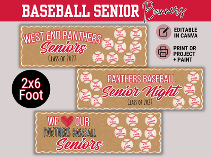 Editable Baseball Senior Brown Paper Banner