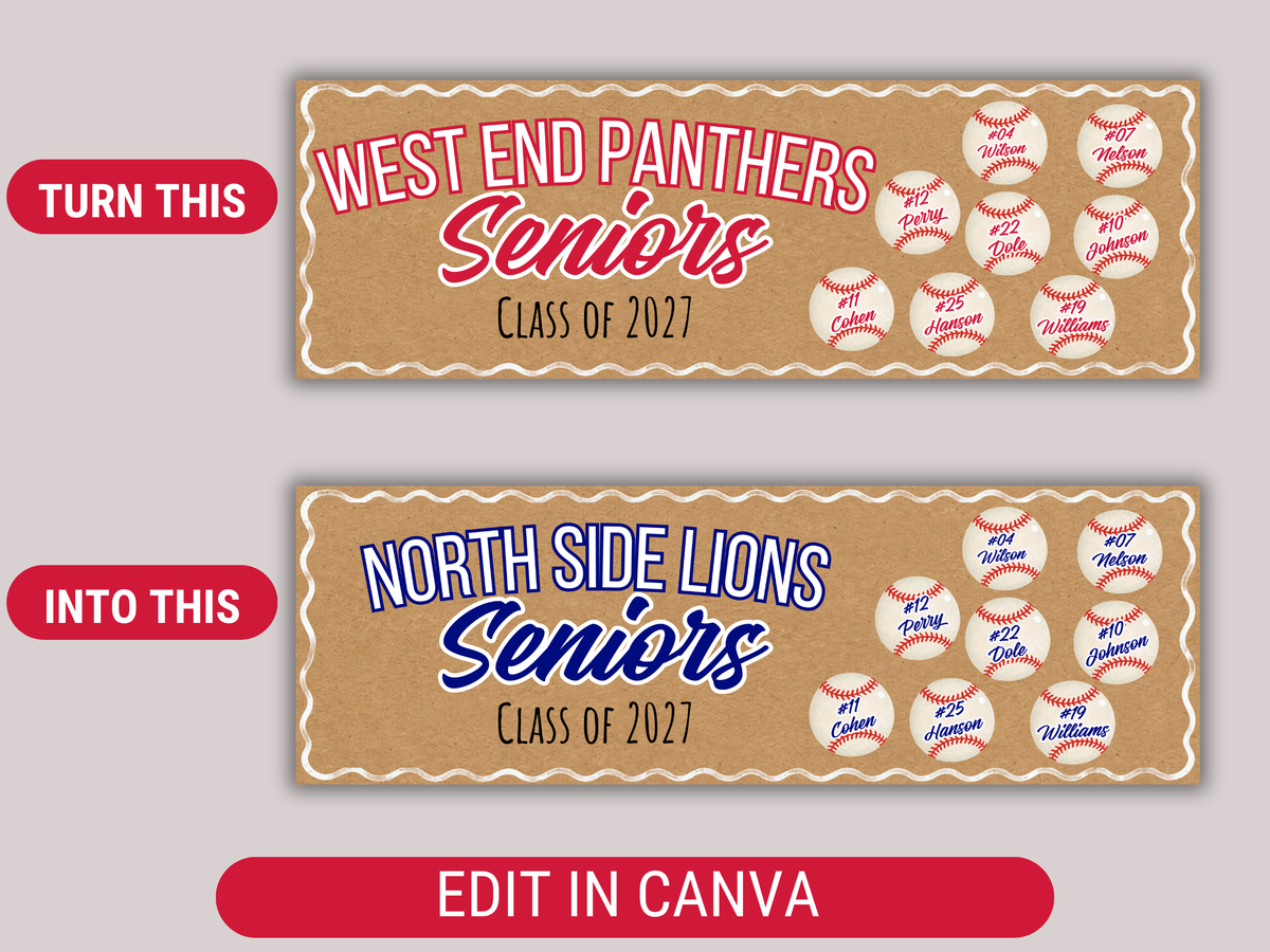 Editable Baseball Senior Brown Paper Banner