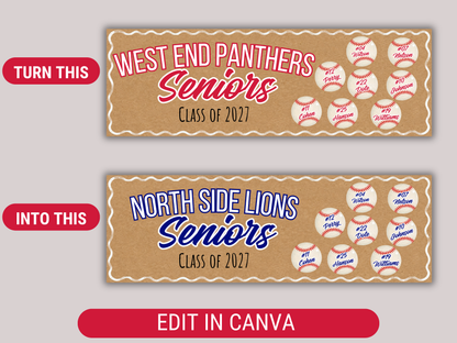 Editable Baseball Senior Brown Paper Banner