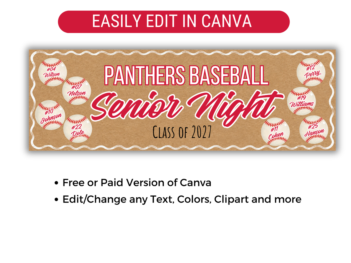 Editable Baseball Senior Brown Paper Banner